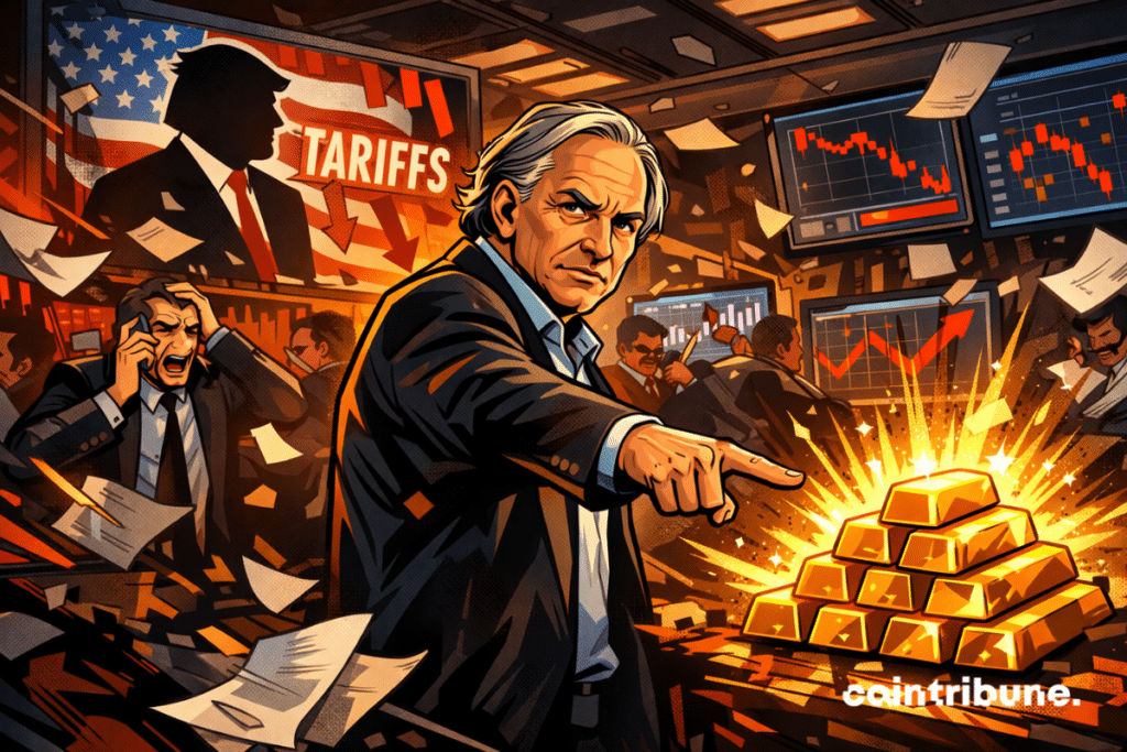 Ray Dalio points to gold bars amid market chaos and Trump tariff turmoil.