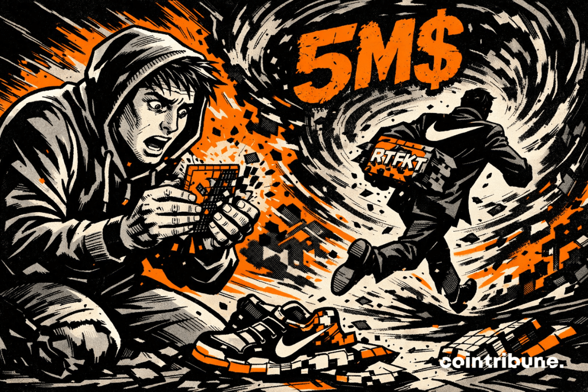 Investisseur choqué, NFT détruit, Nike fuit vortex numérique menaçant