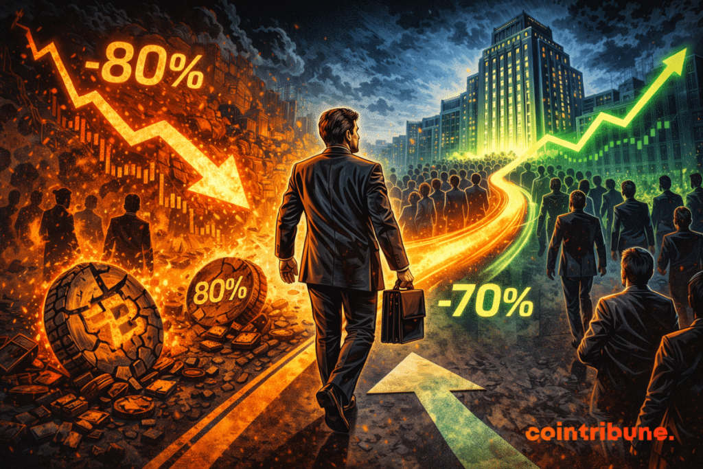 Homme d’affaires abandonne des tokens en chute, tandis qu’un flux d’argent se dirige vers des actions en forte hausse.