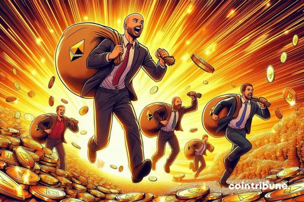 Les baleines Ethereum qui courent avec des sacs rempli de la crypto ETH.