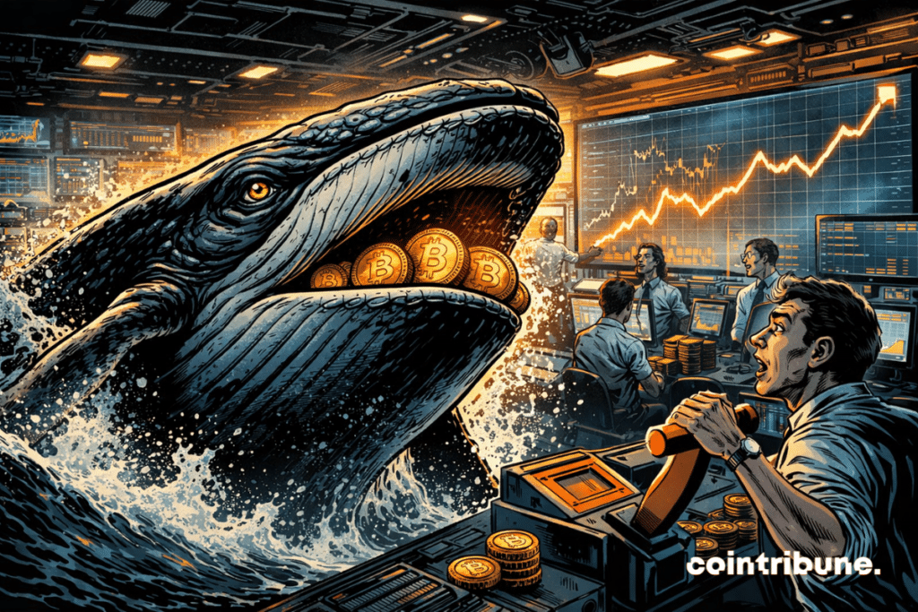 Bitcoin whale in a trading room.