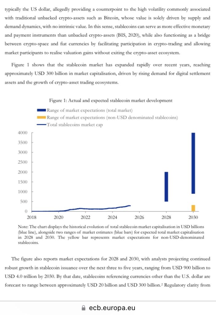 With an estimate of 300 billion dollars, the ECB fears that stablecoins, if dominated by instruments not denominated in euro, could further weaken the position of the single currency.