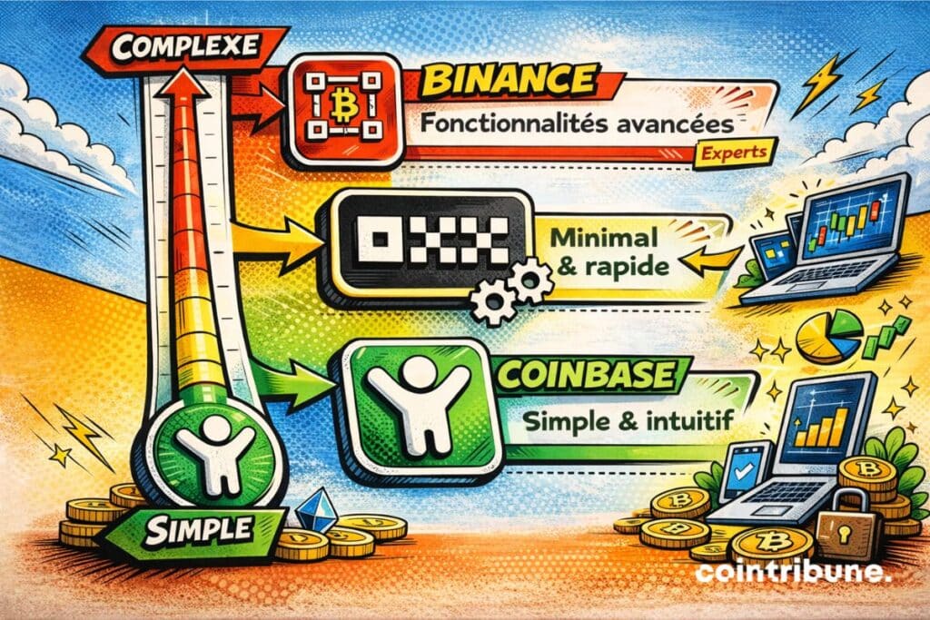 Mini comparatif du niveau d'accessibilité des trois exchanges crypto et de l'expérience d'utilisateur.