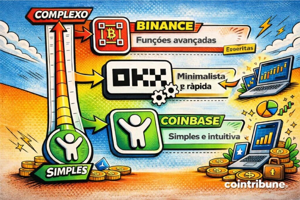 Mini comparativo do nível de acessibilidade das três exchanges de cripto e da experiência do usuário.