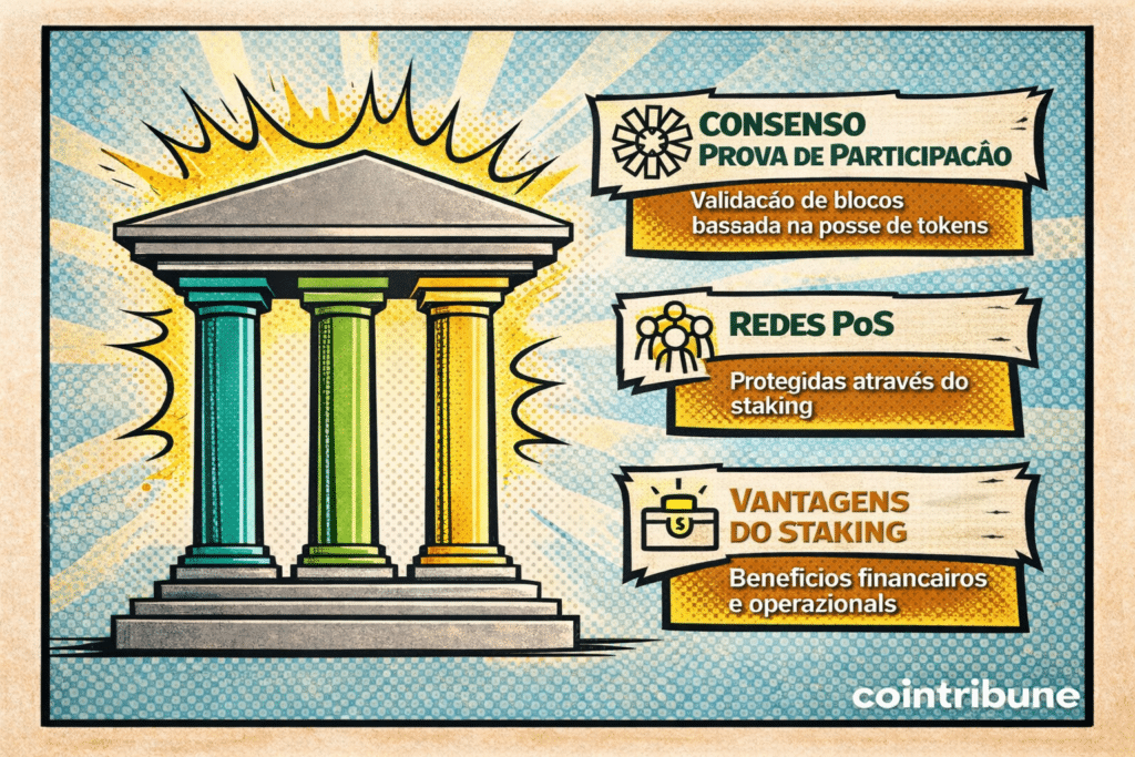 Consenso Proof of Stake, redes PoS e vantagens do staking em criptomoeda.