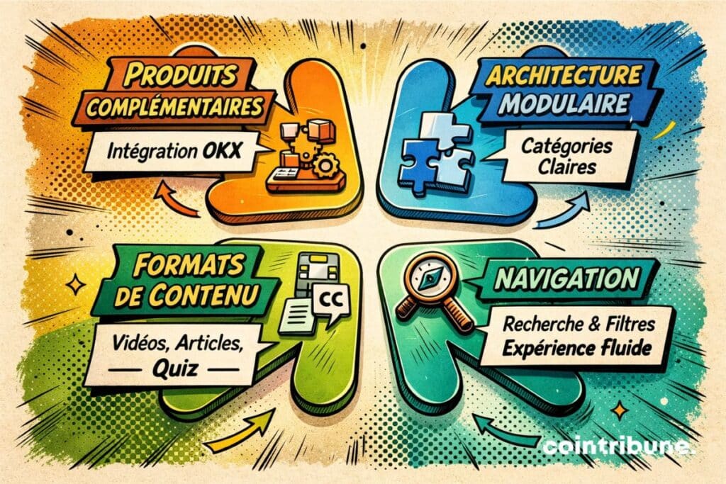 Aperçu des différents éléments composant le Knowledge Hub du CEX OKX.