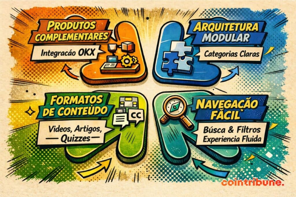 Visão geral dos diferentes componentes que compõem o Knowledge Hub da OKX