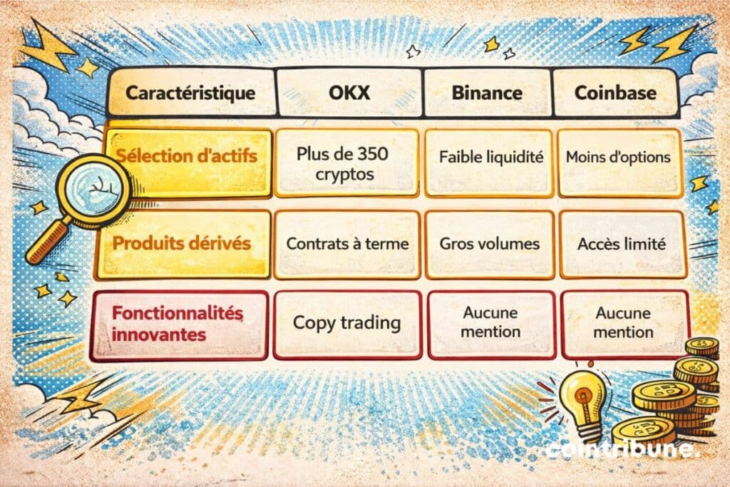 Aperçu comparatif des atouts et des limites des exchanges OKX, Binance et Coinbase