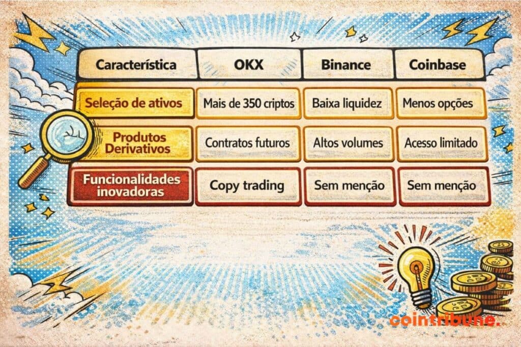 Visão comparativa dos pontos fortes e limitações das exchanges OKX, Binance e Coinbase