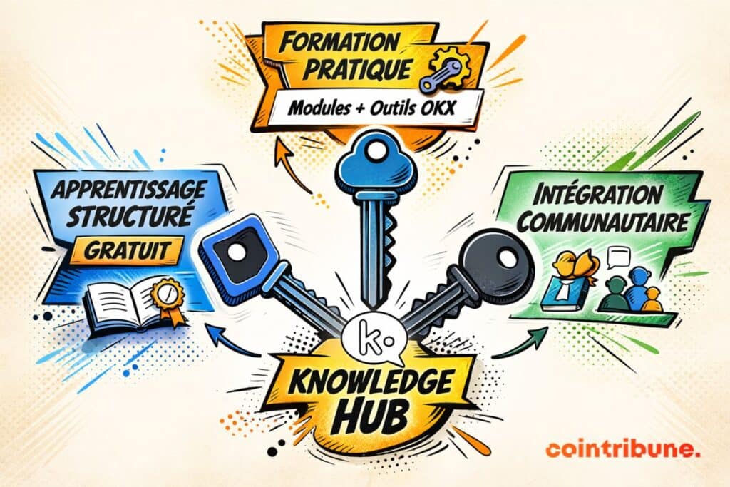Aperçu des différents atouts qu'offre le Knowledge Hub du CEX OKX.