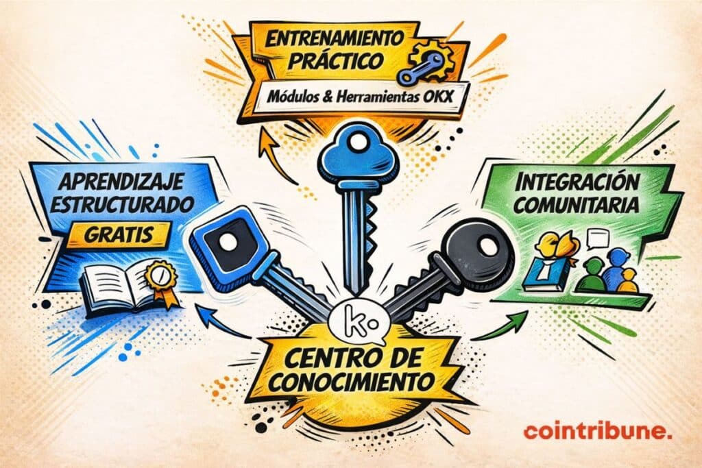 Vista de las diferentes ventajas que ofrece el Knowledge Hub del CEX OKX.