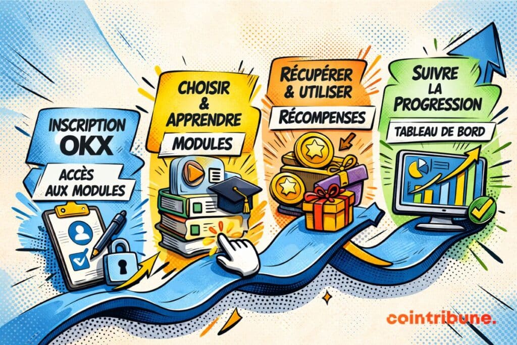 Les différentes étapes du processus d'apprentissage du Knowledge Hub d'OKX.