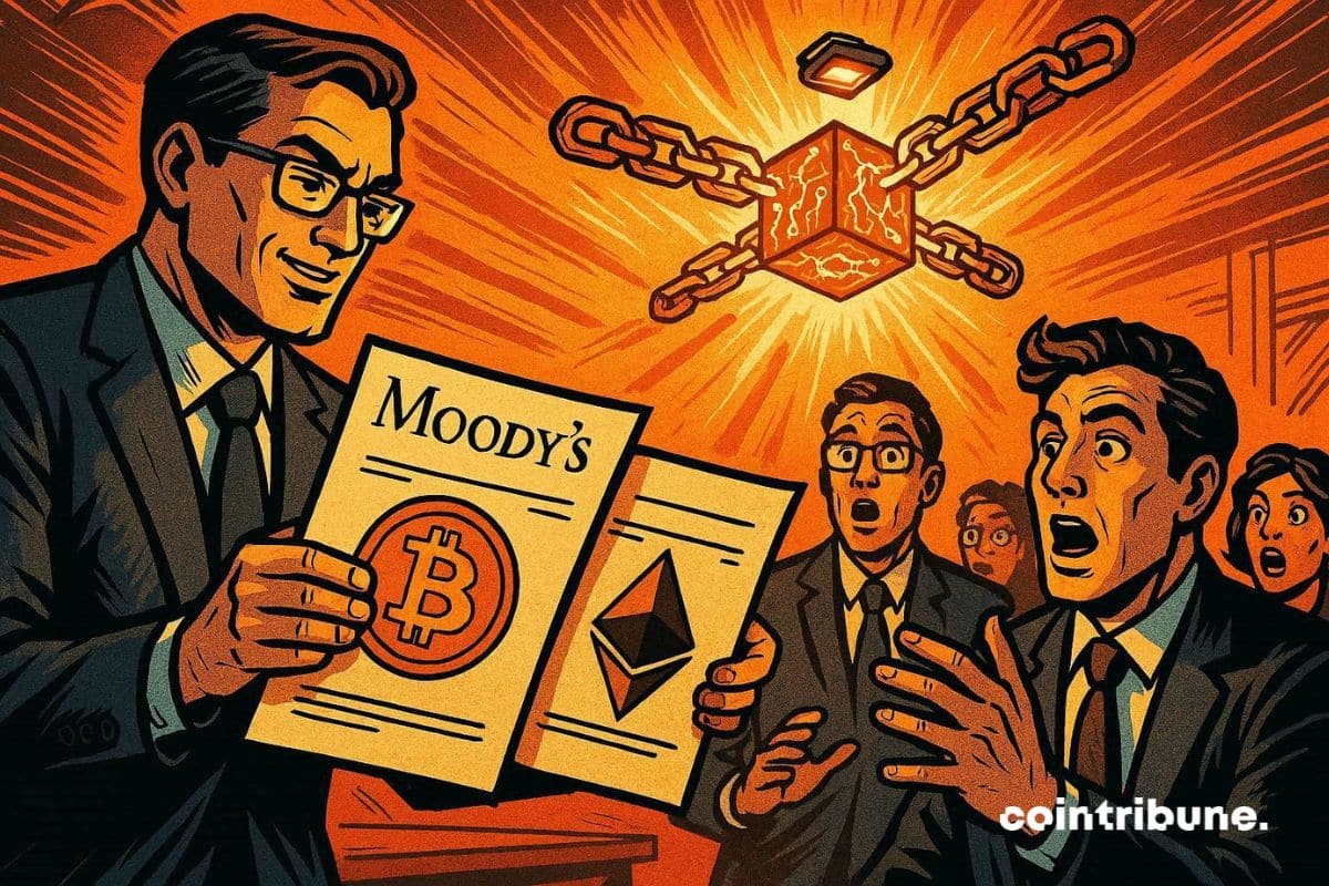 Moody’s qui présente son analyse de crédit sur la blockchain, à des investisseurs crypto.