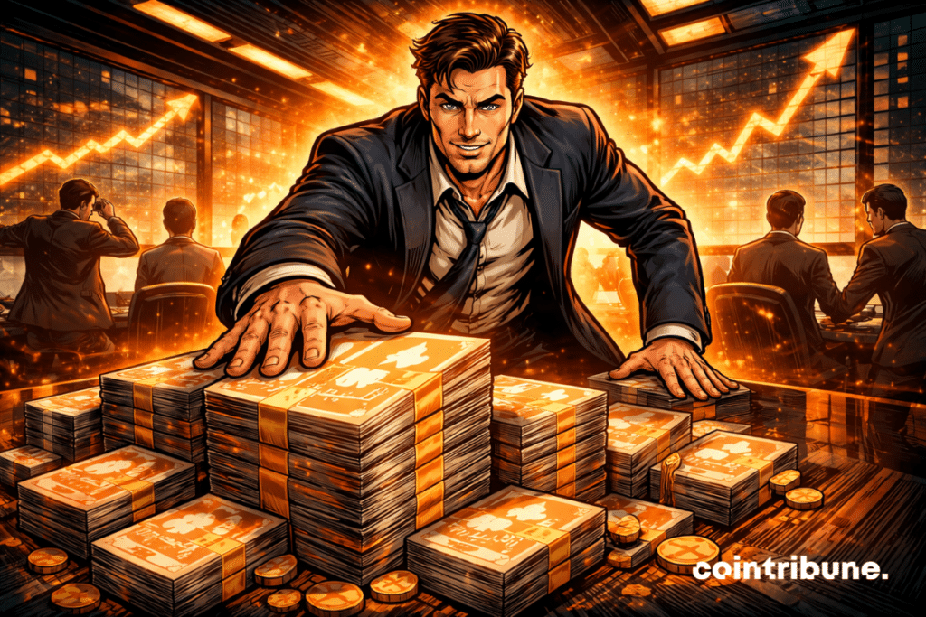 Robinhood executive facing piles of shares.