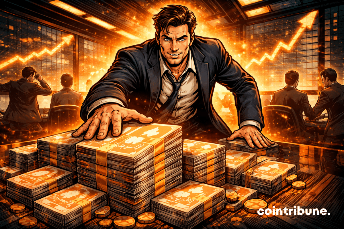 Dirigeant Robinhood face à des piles d’actions.