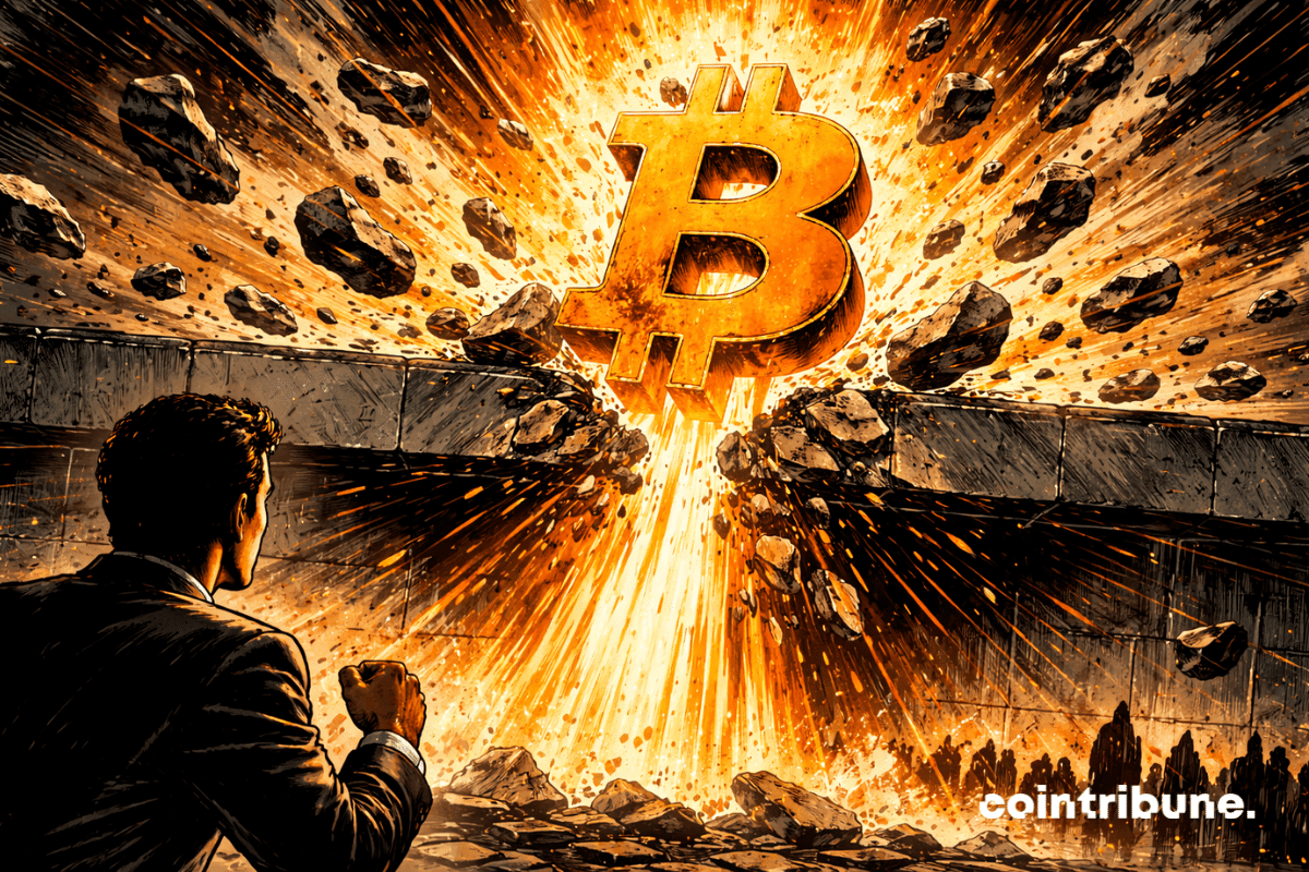 Une barrière de pierre se brise sous la poussée du Bitcoin.