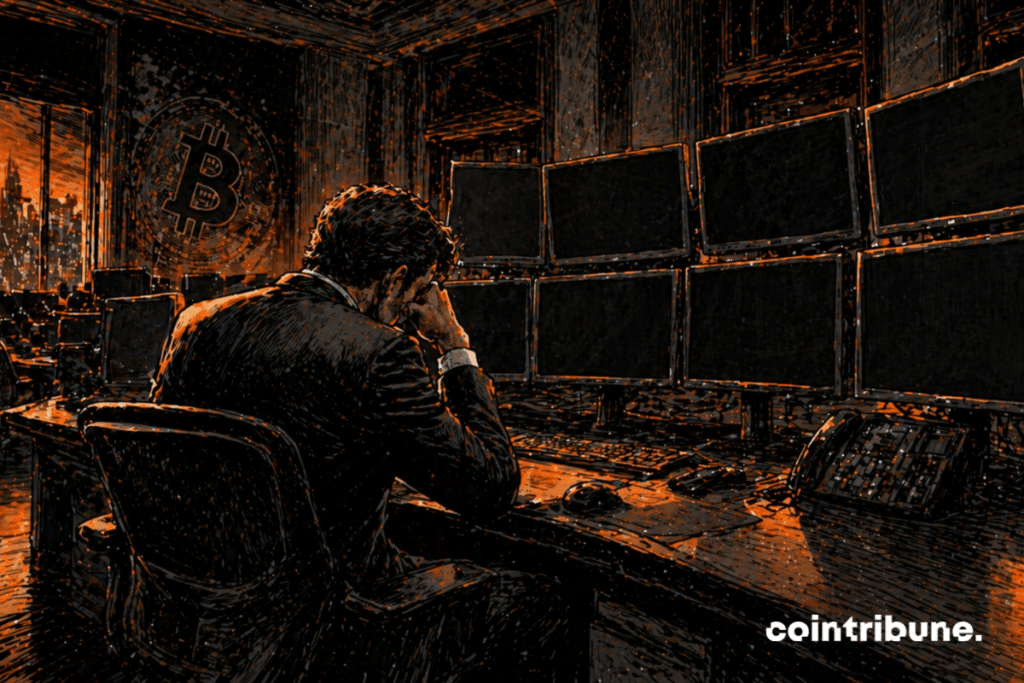 Une salle de trading de Bitcoin déserte.