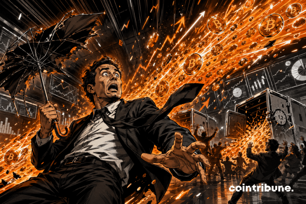 A trader surprised by an orange wave of Bitcoin.