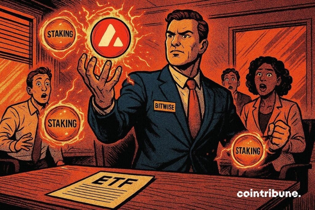 A Bitwise representative presenting the Avalanche ETF with Staking.