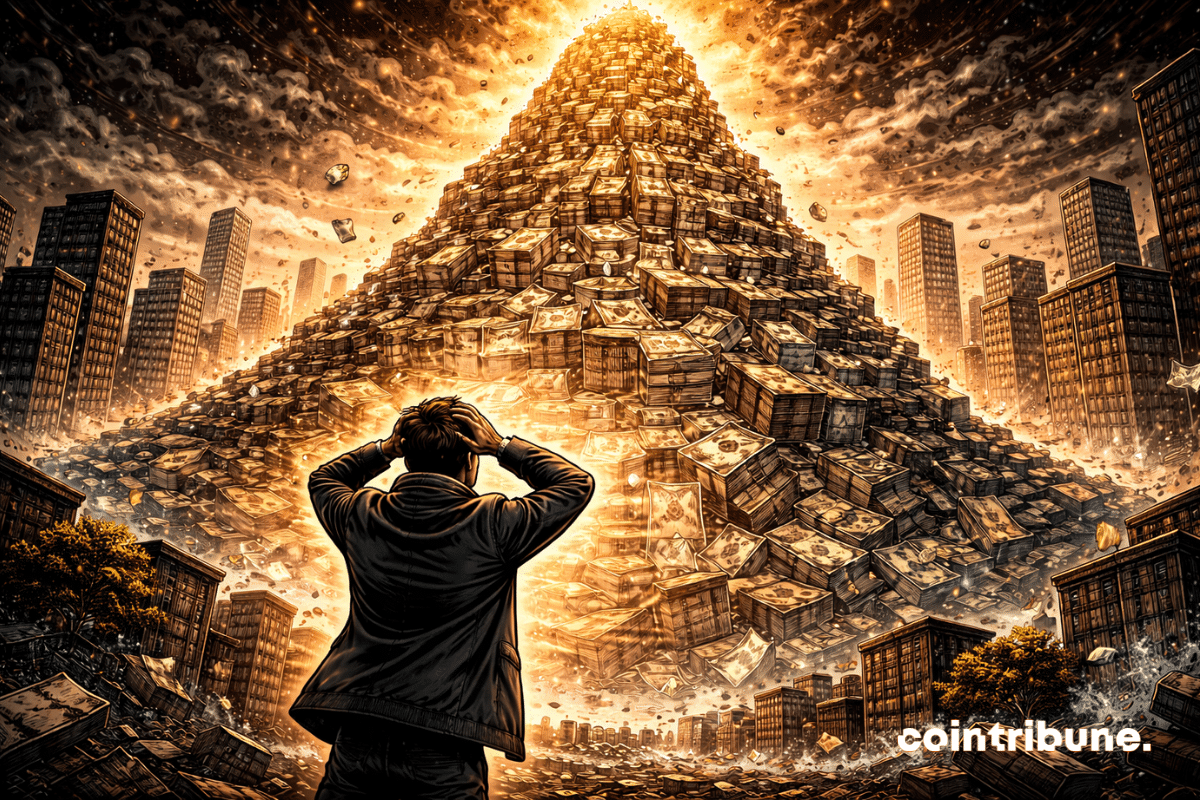 Un représentant du FMI face à une montagne de dettes.