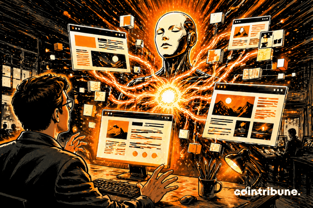 An AI core generates web interfaces and structures around itself.