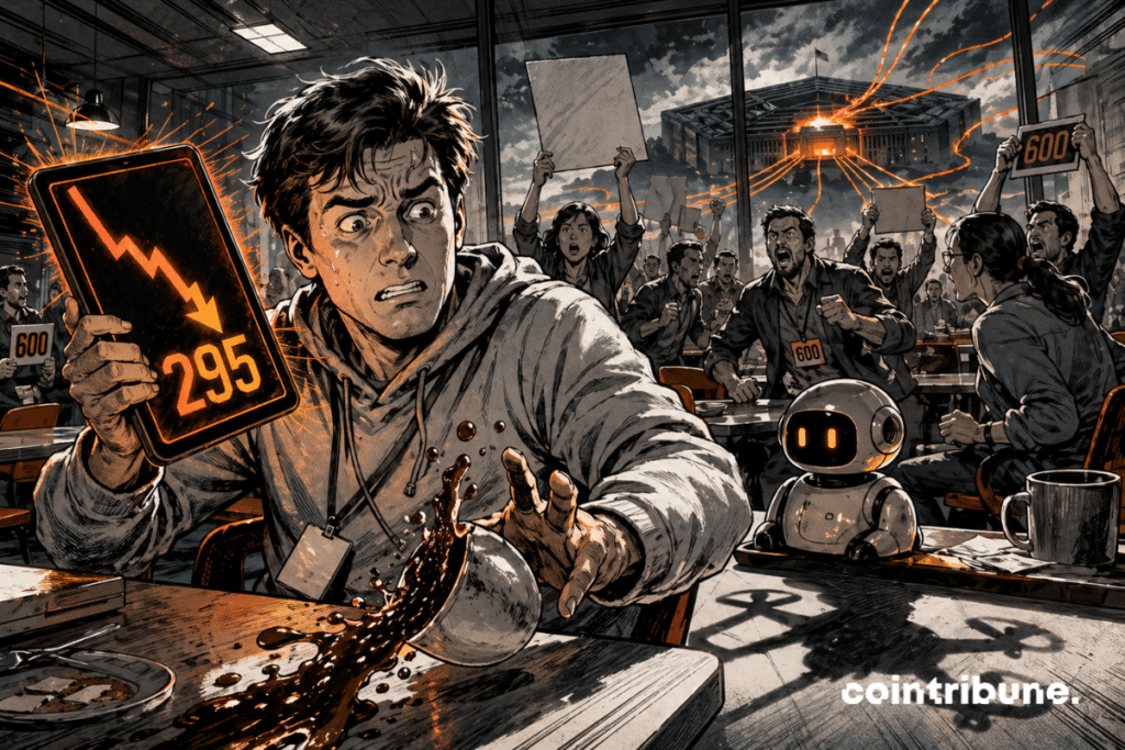 Crisis around ChatGPT, Google employees in revolt, and AI-Pentagon ties symbolized in the background.