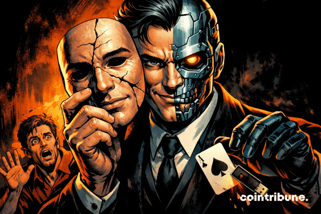 Anglais : Threatening AI with a half-human, half-robotic face.