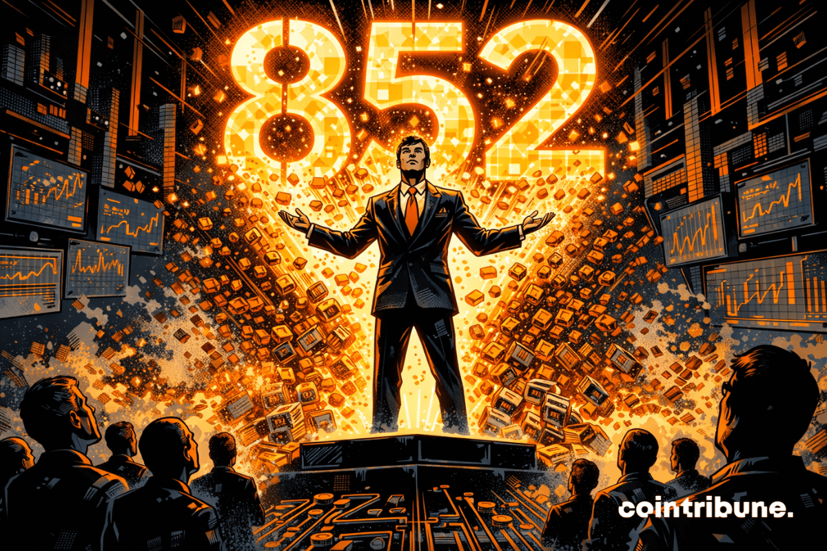 IA et OpenAI illustrés par une figure centrale devant le chiffre 852 lumineux.