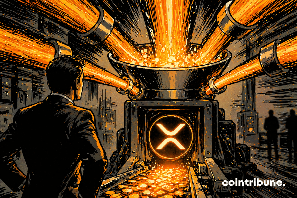 Une usine futuriste de frappe de pièces XRP.