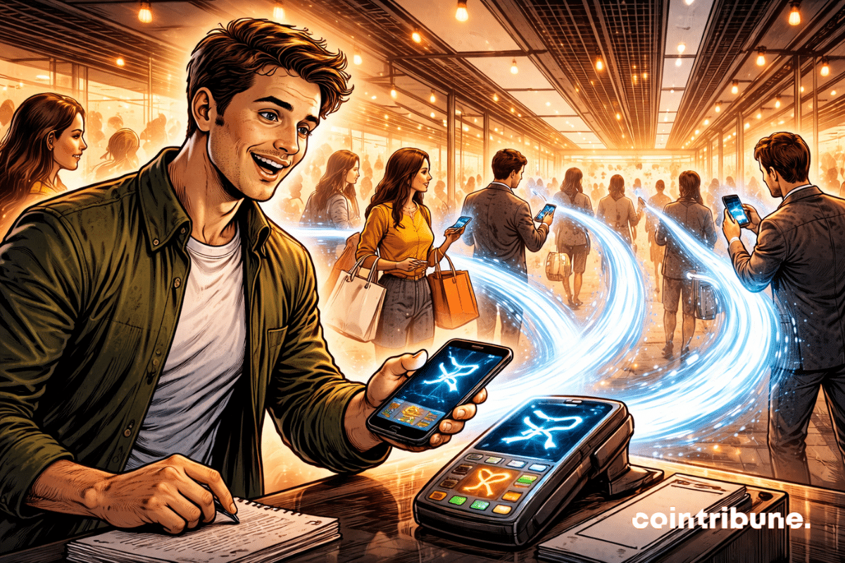 Des clients Rakuten utilisent le XRP comme méthode de paiement dans un centre commercial.