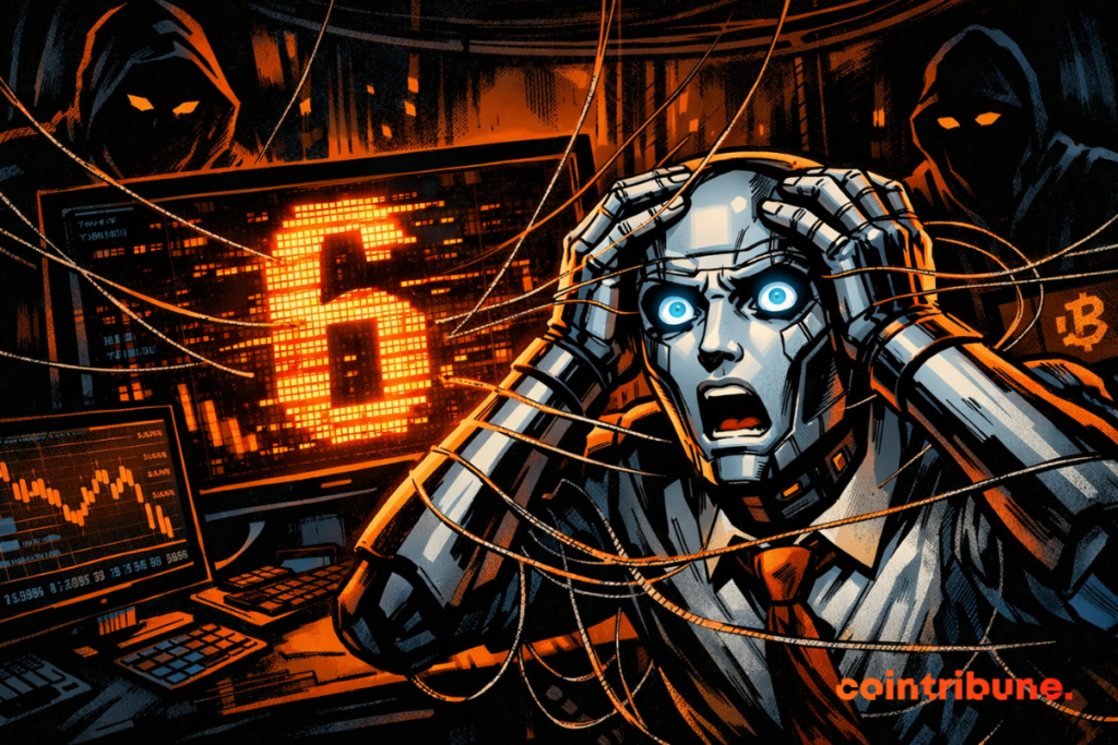 A panicked AI robot is controlled by invisible strings