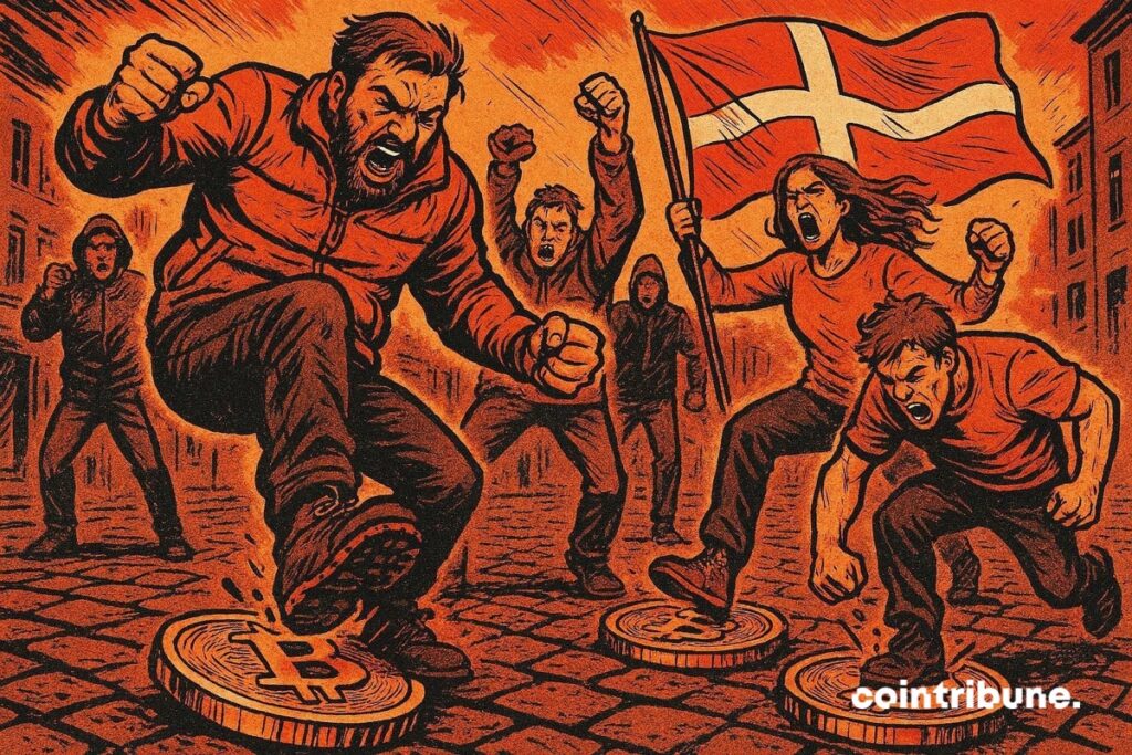 Des investisseurs crypto au Danemark qui piétinent du bitcoin.