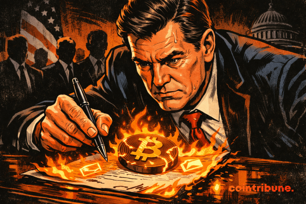 A senator hesitates to sign a blazing crypto document