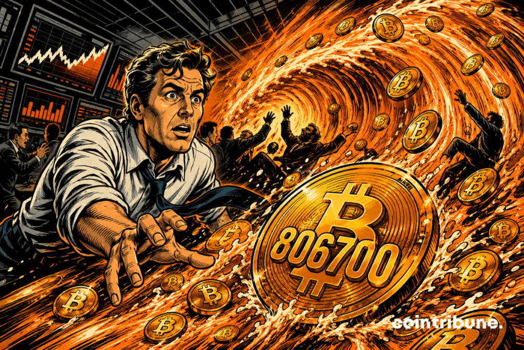 Une vague géante de bitcoin submerge des traders crypto paniqués en salle marché