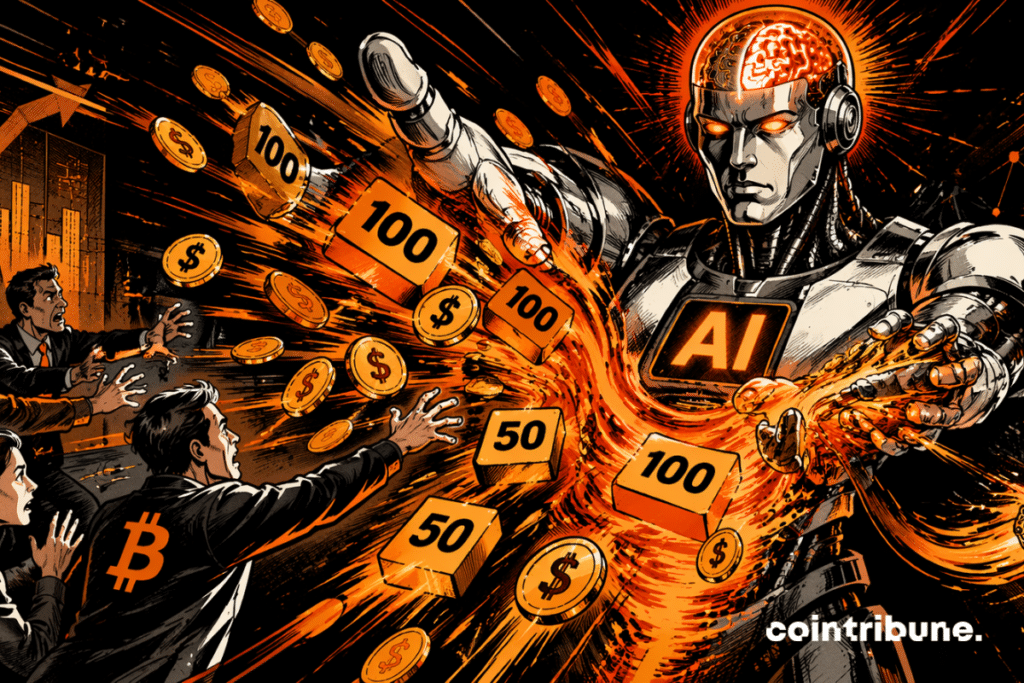 A massive AI is violently sucking up orange financial flows while panicked crypto entrepreneurs desperately try to hold them back
