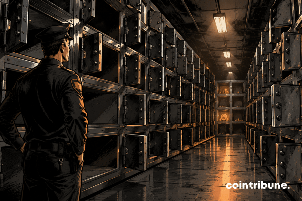 A security guard finds himself alone in a vault emptied of its Bitcoins.