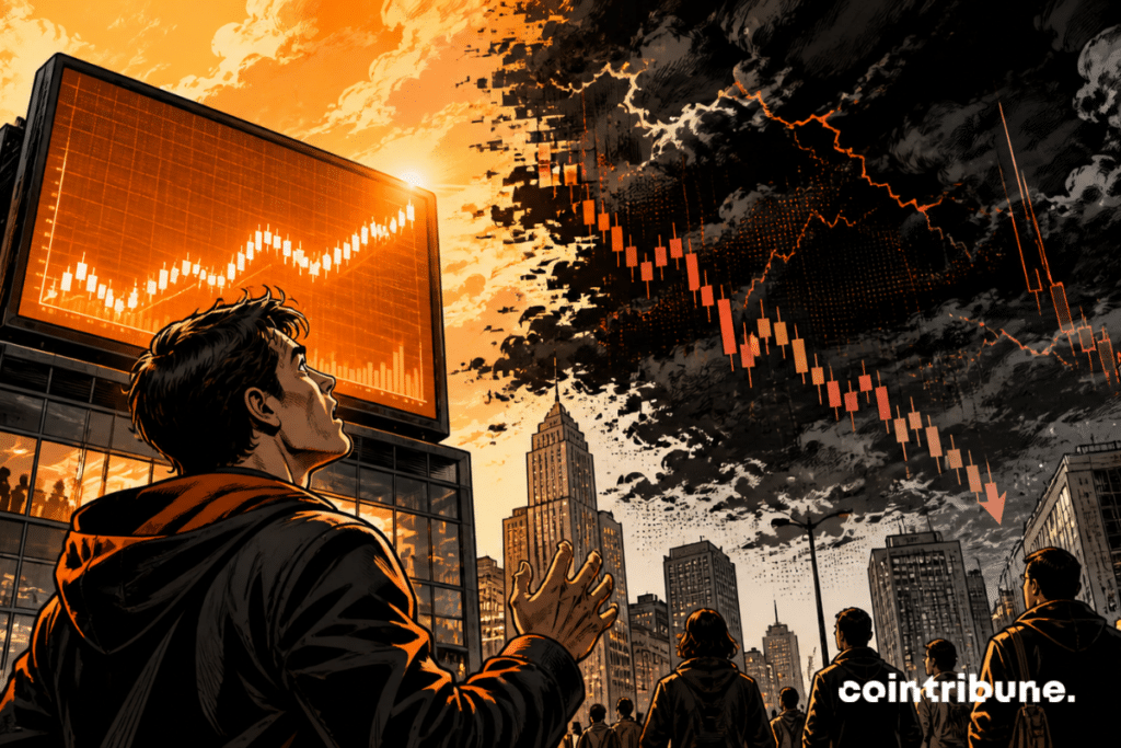 Une hausse du prix du bitcoin sous un ciel menaçant.