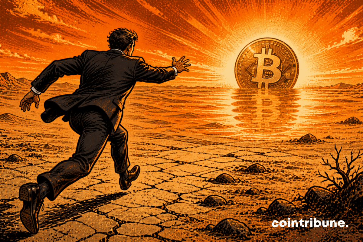 Un investisseur déterminé court vers un Bitcoin.