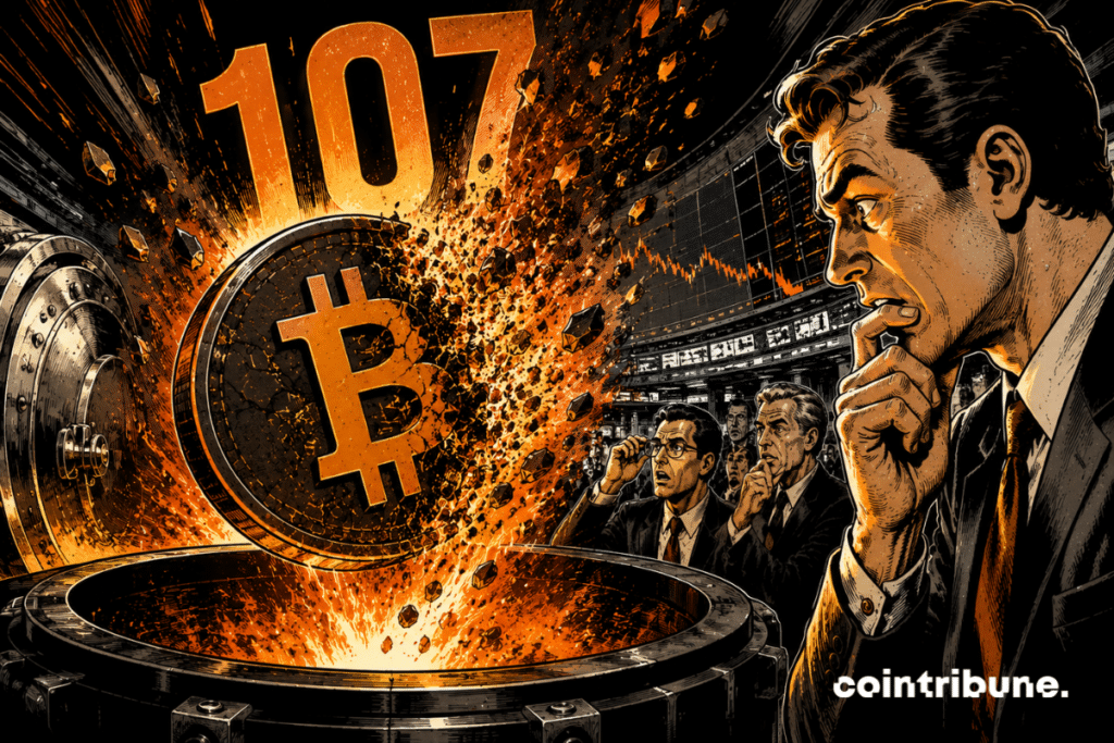 Investors watch the destruction of a Bitcoin coin.
