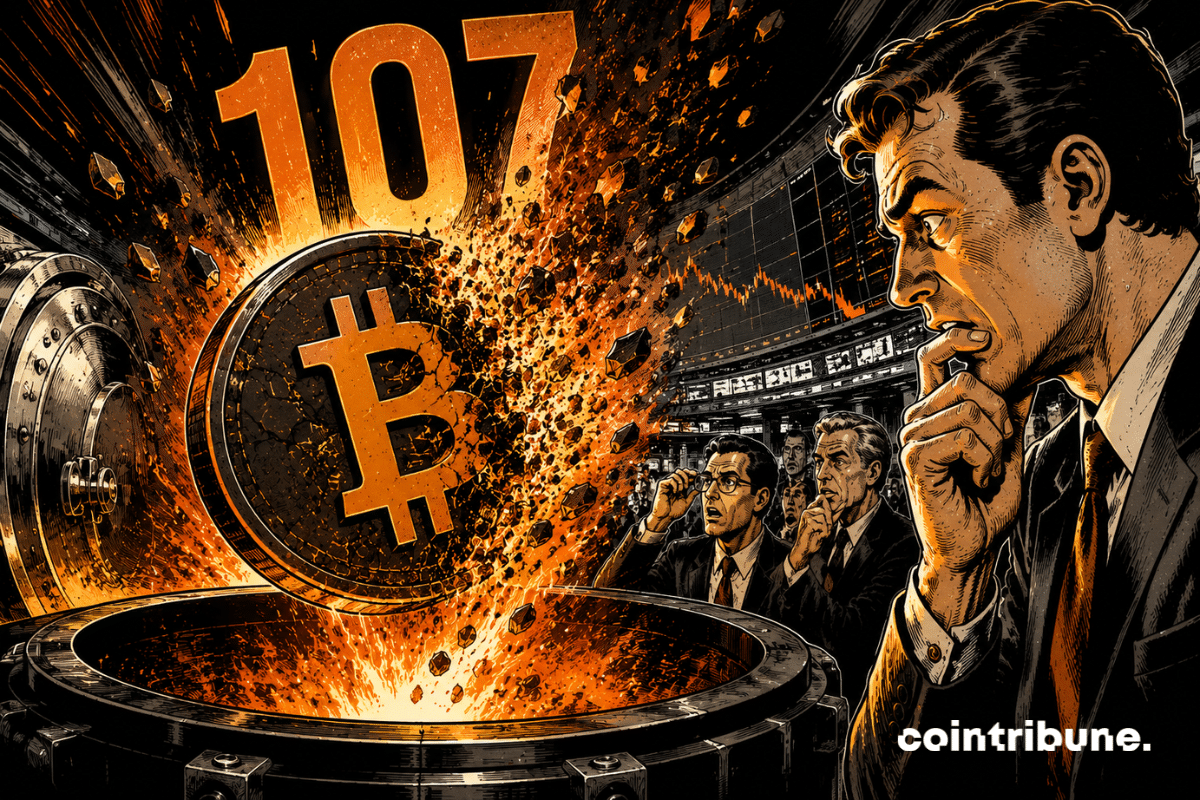 Investors watch the destruction of a Bitcoin coin.