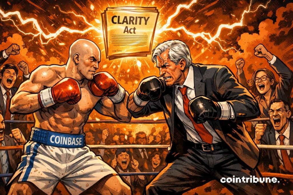 Brian Armstrong de Coinbase qui affronte Jamie Dimon de JPMorgan pour le Clarity Act.