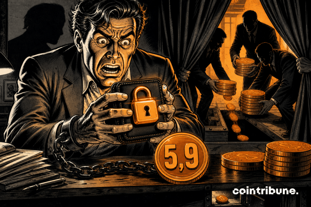 un investisseur paniqué tient un portefeuille crypto verrouillé