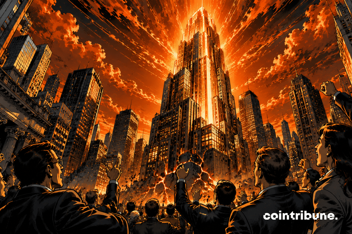 Dans les rues de Wall Street, des investisseurs euphoriques regardent des gratte-ciels monter toujours plus haut, ce qui symbolise les valorisations records du marché boursier américain.