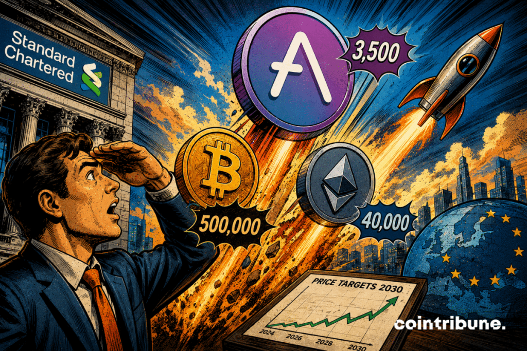 Les symboles d’Aave, Bitcoin et Ethereum s’envolent vers des objectifs de prix ambitieux pour 2030.