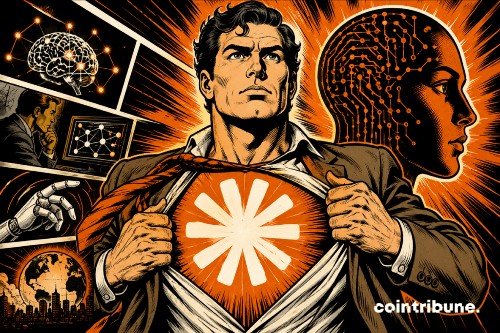 Illustration depicting Anthropic and Claude Fable 5 as a symbol of AI power, surrounded by neural networks, programming, and data analysis elements.