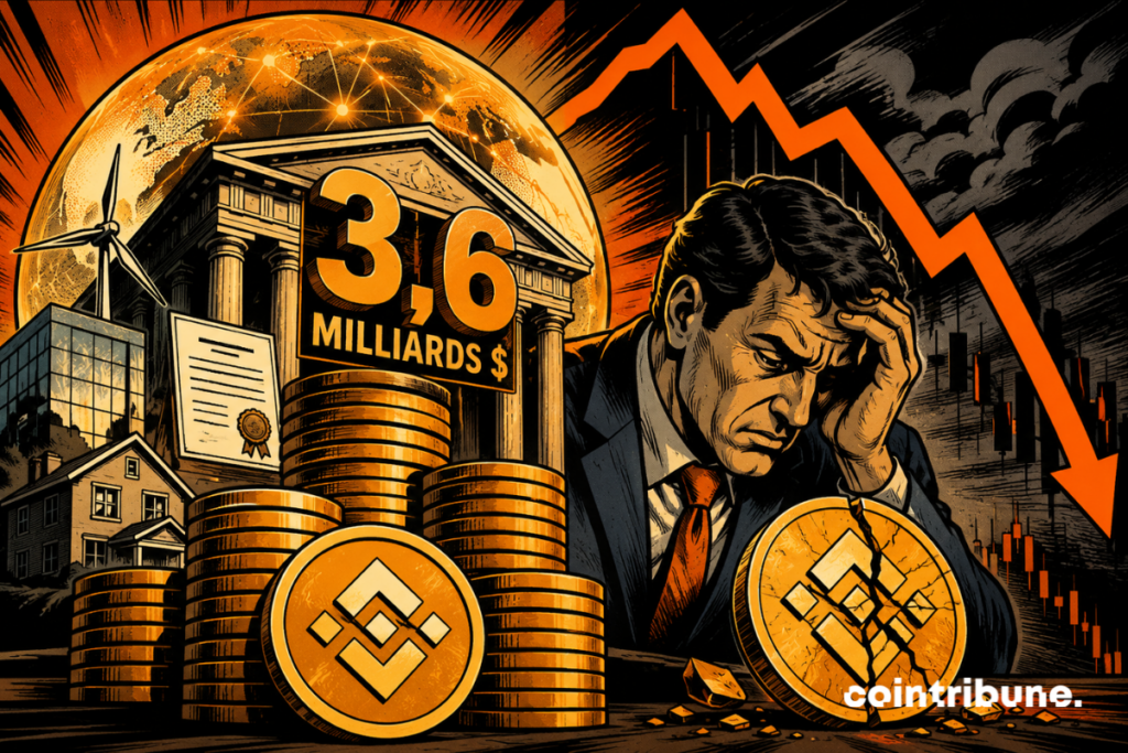 Illustration showing the growth of RWA on BNB Chain to 3.6 billion dollars, while the price of BNB remains under pressure.