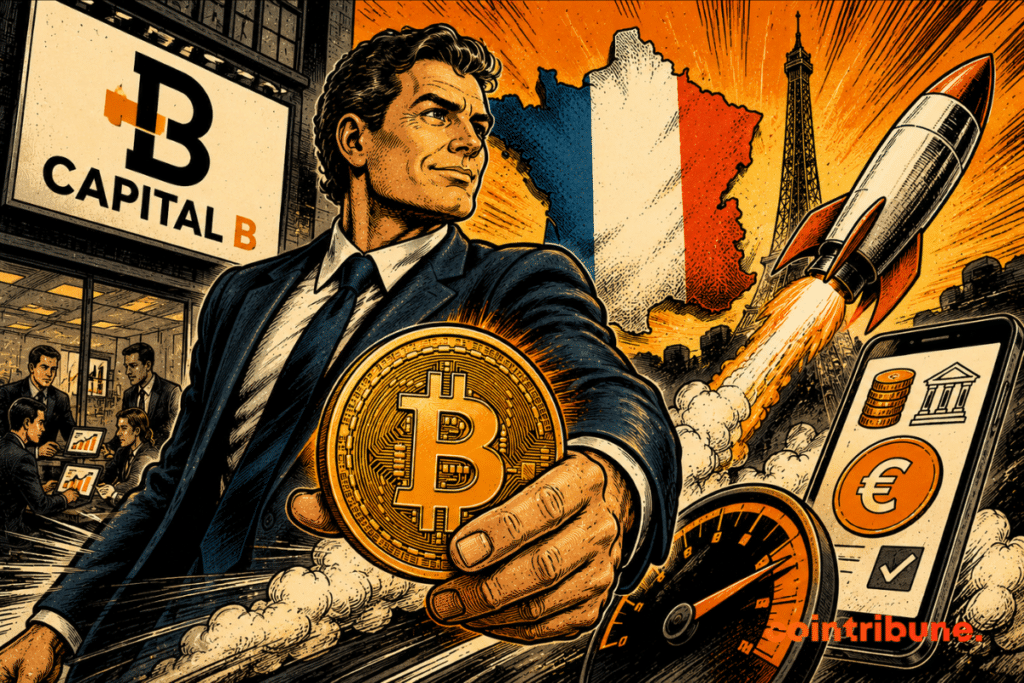Illustration of Capital B developing a Bitcoin strategy in Europe with digital asset reserves and a Bitcoin-backed credit project.