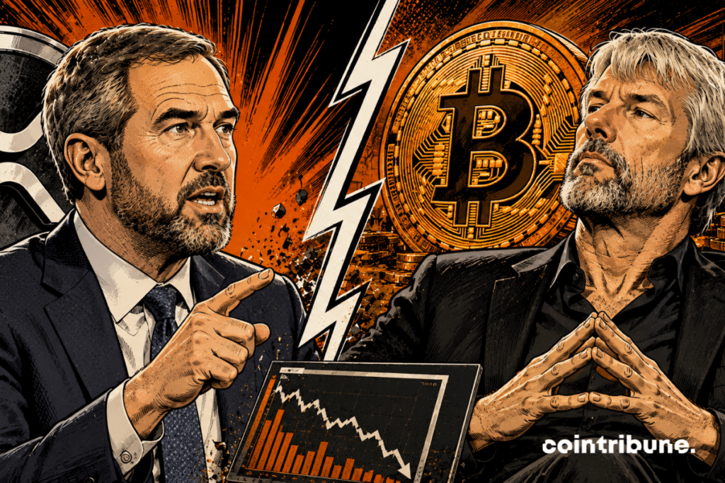 Une confrontation financière dans l’écosystème crypto entre Brad Garlinghouse et Michael Saylor sur le modèle Bitcoin de Strategy.