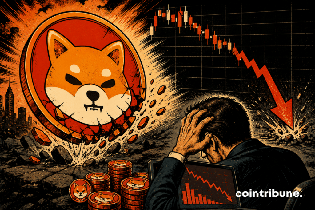 Un investisseur crypto observe avec désarroi la chute du prix du Shiba Inu.