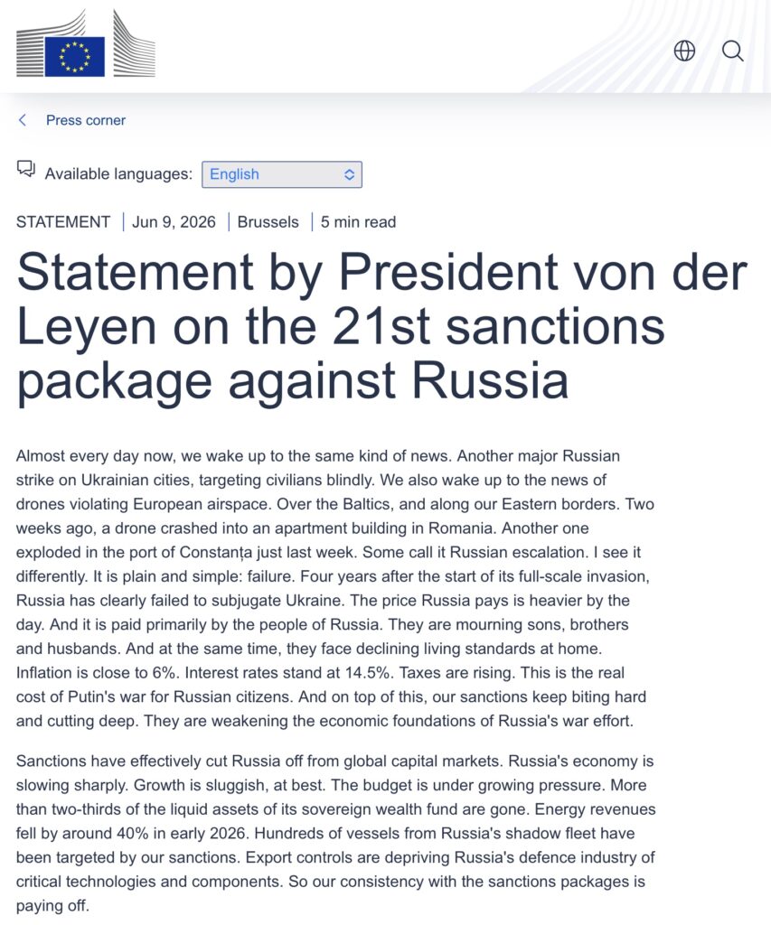 l’Union européenne étend ses sanctions à l’écosystème crypto en proposant un bannissement total des services et plateformes crypto pour les pays non-UE hébergeant des plateformes aidant la Russie à contourner les restrictions. Cette mesure contenue dans son 21ᵉ paquet de sanctions annoncé le 9 juin 2026.